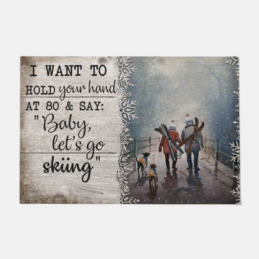 Skiing Family Doormat, Snow Ski Snowboard Deurmat (Voorkant)