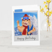 Skiing Ginger Cat Funny Birthday Card Kaart (Gele Bloem)