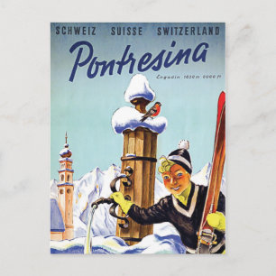Skiing girl in Pontresina, Zwitserland Briefkaart