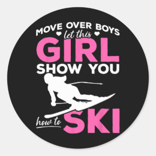 Skiing Girl Move Over Boys Laat dit meisje je Show Ronde Sticker