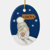 Skiing Gnome Op zoek naar Santa Kinderen Keramisch Ornament (Voorkant)