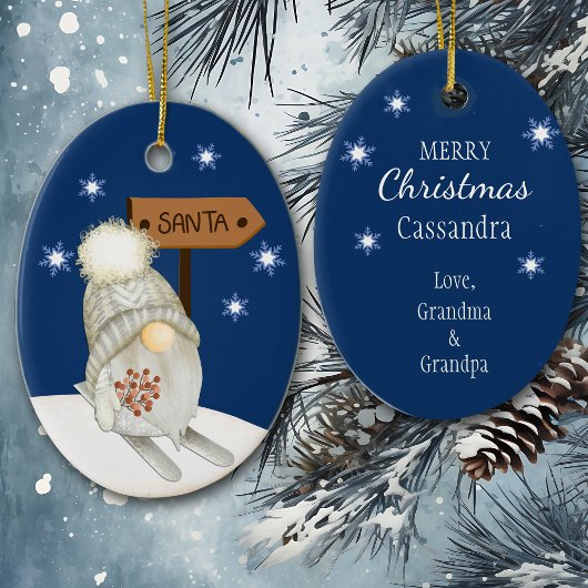 Skiing Gnome Op zoek naar Santa Kinderen Keramisch Ornament