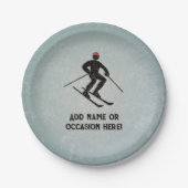 Skiing Guy op gegalvaniseerd staal look mannelijk  Papieren Bordje (Voorkant)