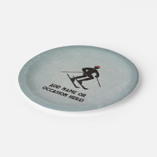 Skiing Guy op gegalvaniseerd staal look mannelijk  Papieren Bordje (Gekanteld)