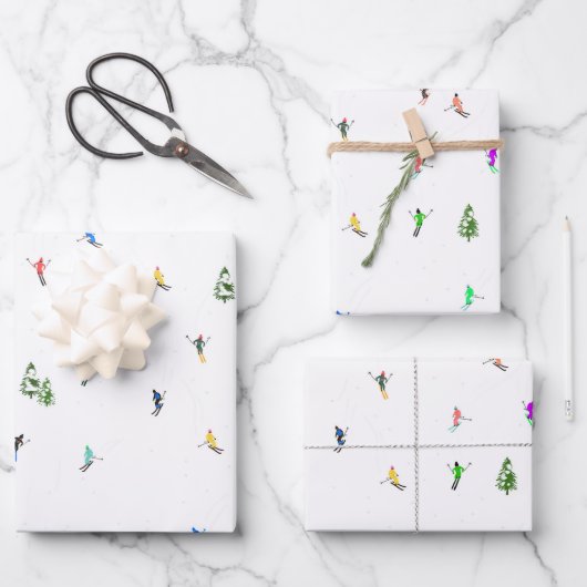 Skiing Illustratie bij holiday Alpine Skiers Inpakpapier Vel (Voorkant)