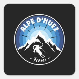 Skiing in Alpe d'Huez France Blue Vierkante Sticker