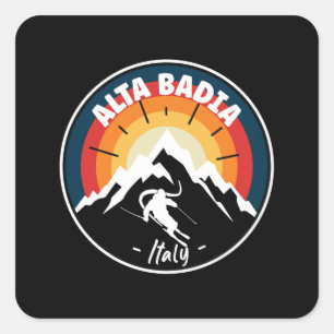 Skiing in Alta Badia - Vintage in Italië Vierkante Sticker
