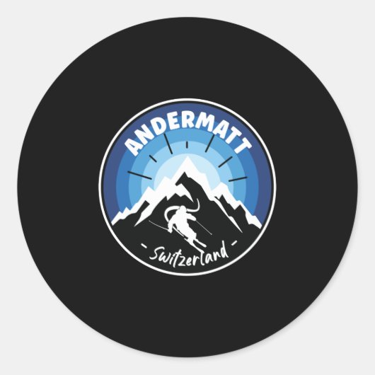 Skiing In Andermatt Switzerland Blue Ronde Sticker (Voorkant)