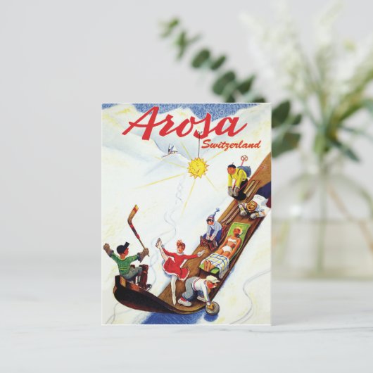 Skiing in Arosa, Zwitserland Briefkaart (Staand voorkant)