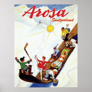 Skiing in Arosa, Zwitserland Poster