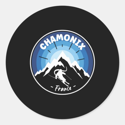 Skiing in Chamonix France Blue Ronde Sticker (Voorkant)