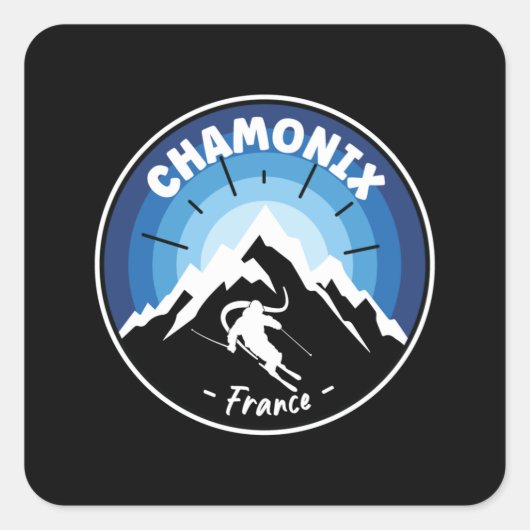 Skiing in Chamonix France Blue Vierkante Sticker (Voorkant)