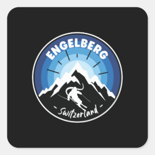 Skiing in Engelberg Zwitserland Blue Vierkante Sticker