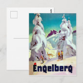 Skiing in Engleberg, Zwitserland, vintage-reis Briefkaart (Voorkant / Achterkant)