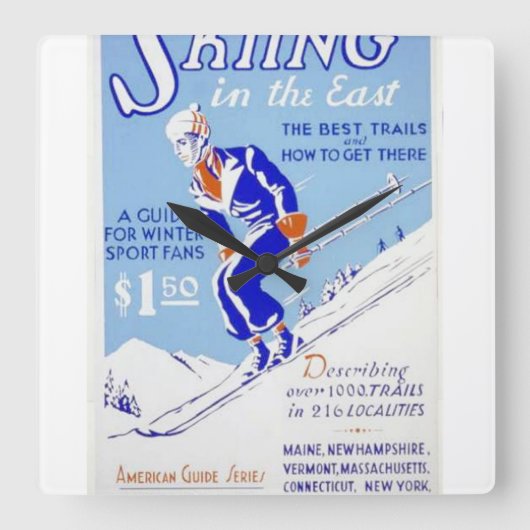 Skiing in het Poster van het Oosten WPA Vierkante Klok (Voorkant)