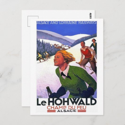 Skiing in Le Hohwald, Alsace, Frankrijk,  Briefkaart (Voorkant / Achterkant)