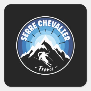 Skiing in Serre Chevalier France Blue Vierkante Sticker