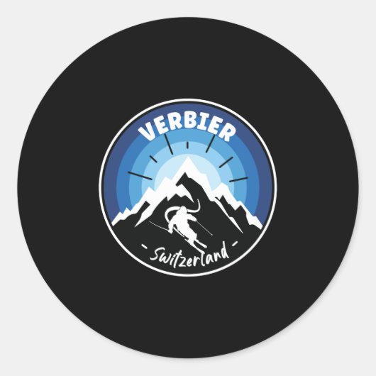Skiing in Verbier Zwitserland Blue Ronde Sticker (Voorkant)