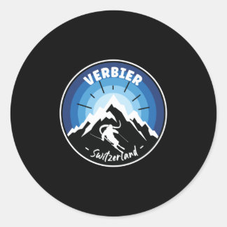 Skiing in Verbier Zwitserland Blue Ronde Sticker