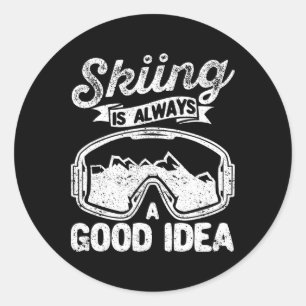 Skiing is altijd een goed idee voor funny Ski Love Ronde Sticker