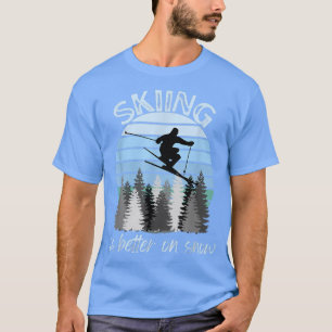 Skiing is beter op sneeuwkool, blauw zonnestelsel t-shirt