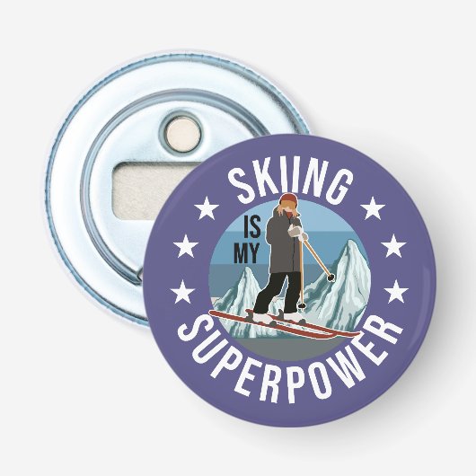 Skiing is Mijn Superpower Button Flesopener (Voorkant)