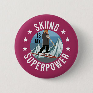 Skiing is Mijn Superpower Ronde Button 5,7 Cm