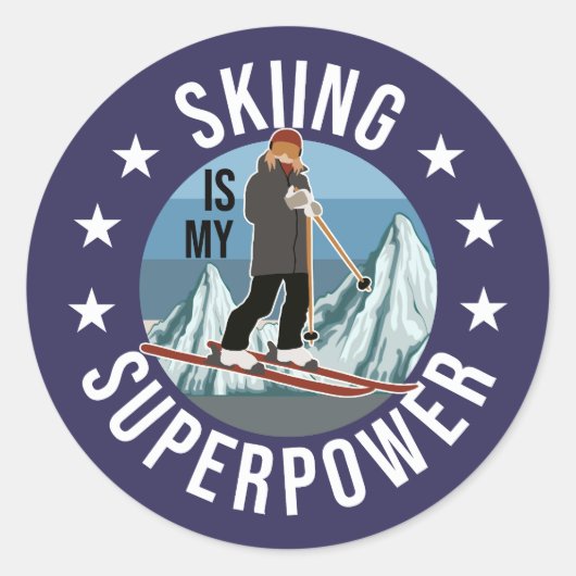 Skiing is Mijn Superpower Ronde Sticker (Voorkant)