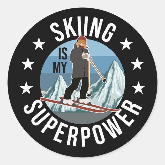 Skiing is Mijn Superpower Ronde Sticker (Voorkant)