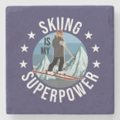 Skiing is Mijn Superpower Stenen Onderzetter (Voorkant)