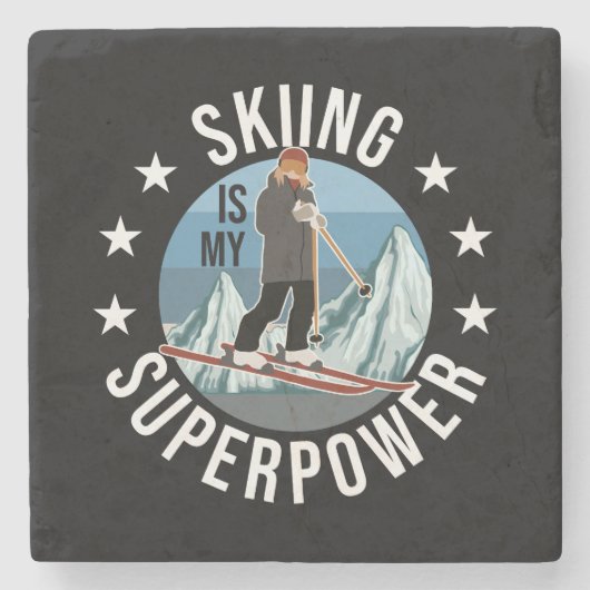 Skiing is Mijn Superpower Stenen Onderzetter (Voorkant)