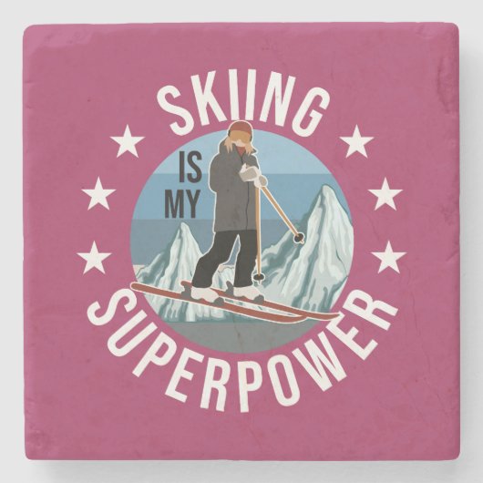 Skiing is Mijn Superpower Stenen Onderzetter (Voorkant)