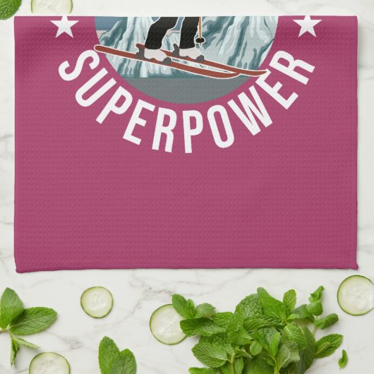 Skiing is Mijn Superpower Theedoek (Gevouwen)