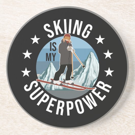 Skiing is Mijn Superpower Zandsteen Onderzetter (Voorkant)