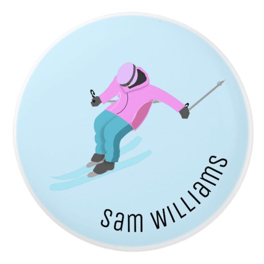 Skiing Keramische Knop (Voorkant)