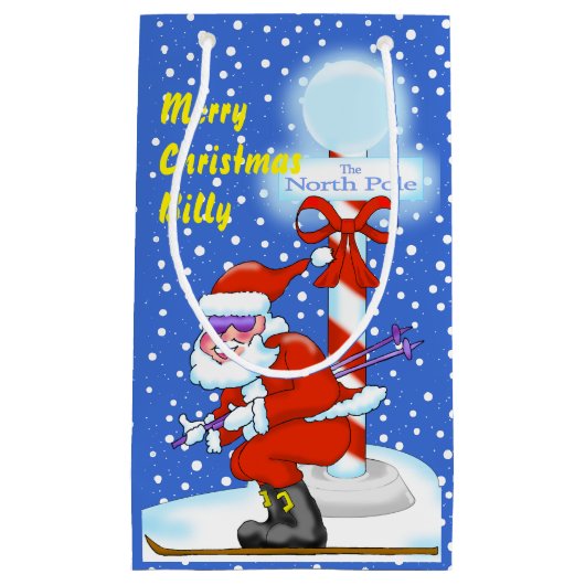 Skiing kerstcadeautas voor kerstmis klein cadeauzakje (Voorkant)