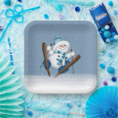 Skiing Kerstmis Snowman Papieren Bordje (Feest)