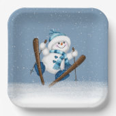 Skiing Kerstmis Snowman Papieren Bordje (Voorkant)