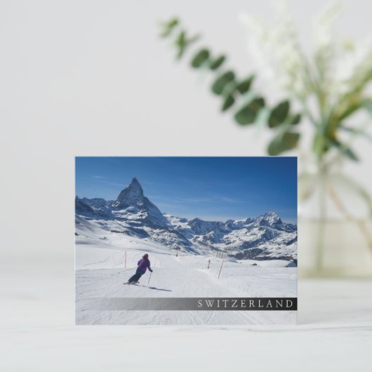 Skiing met Mt. Matterhorn in Zermatt, Zwitserland Briefkaart (Staand voorkant)