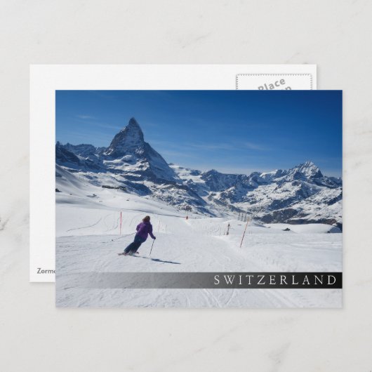 Skiing met Mt. Matterhorn in Zermatt, Zwitserland Briefkaart (Voorkant / Achterkant)
