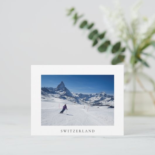 Skiing met Mt. Matterhorn in Zermatt, Zwitserland Briefkaart (Staand voorkant)