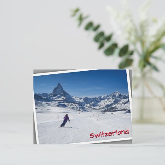 Skiing met Mt. Matterhorn in Zermatt, Zwitserland Briefkaart (Staand voorkant)