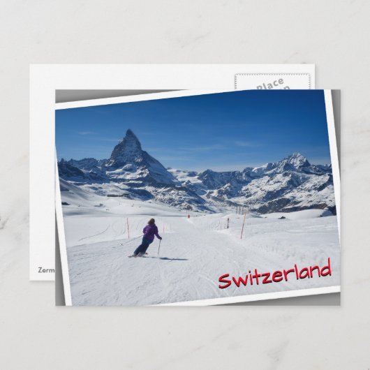 Skiing met Mt. Matterhorn in Zermatt, Zwitserland Briefkaart (Voorkant / Achterkant)
