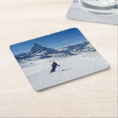 Skiing met Mt. Matterhorn in Zermatt, Zwitserland Kartonnen Onderzetters (Schuin)