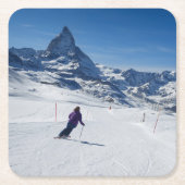Skiing met Mt. Matterhorn in Zermatt, Zwitserland Kartonnen Onderzetters (Voorkant)