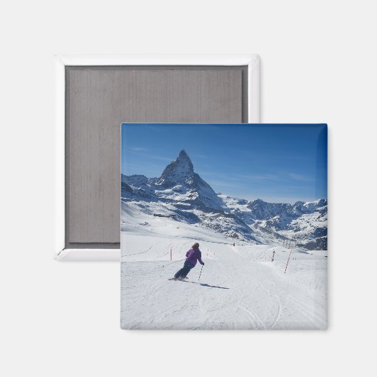 Skiing met Mt. Matterhorn in Zermatt, Zwitserland Magneet (Voorkant / Achterkant)