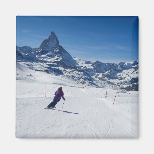 Skiing met Mt. Matterhorn in Zermatt, Zwitserland Magneet (Voorkant)