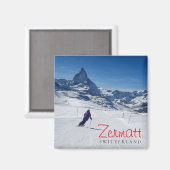 Skiing met Mt. Matterhorn in Zermatt, Zwitserland Magneet (Voorkant / Achterkant)