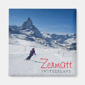Skiing met Mt. Matterhorn in Zermatt, Zwitserland Magneet (Voorkant)
