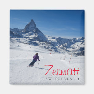 Skiing met Mt. Matterhorn in Zermatt, Zwitserland Magneet